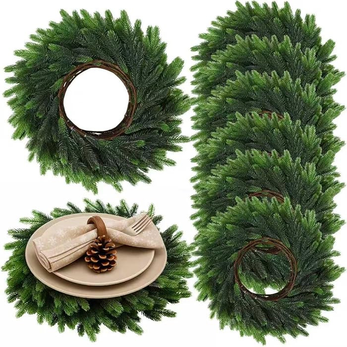 Christmas Placemats Set of 6 Round Greenery Place Mats Xmas Circular Artificial Wreath Dining Tab... | Amazon (US)