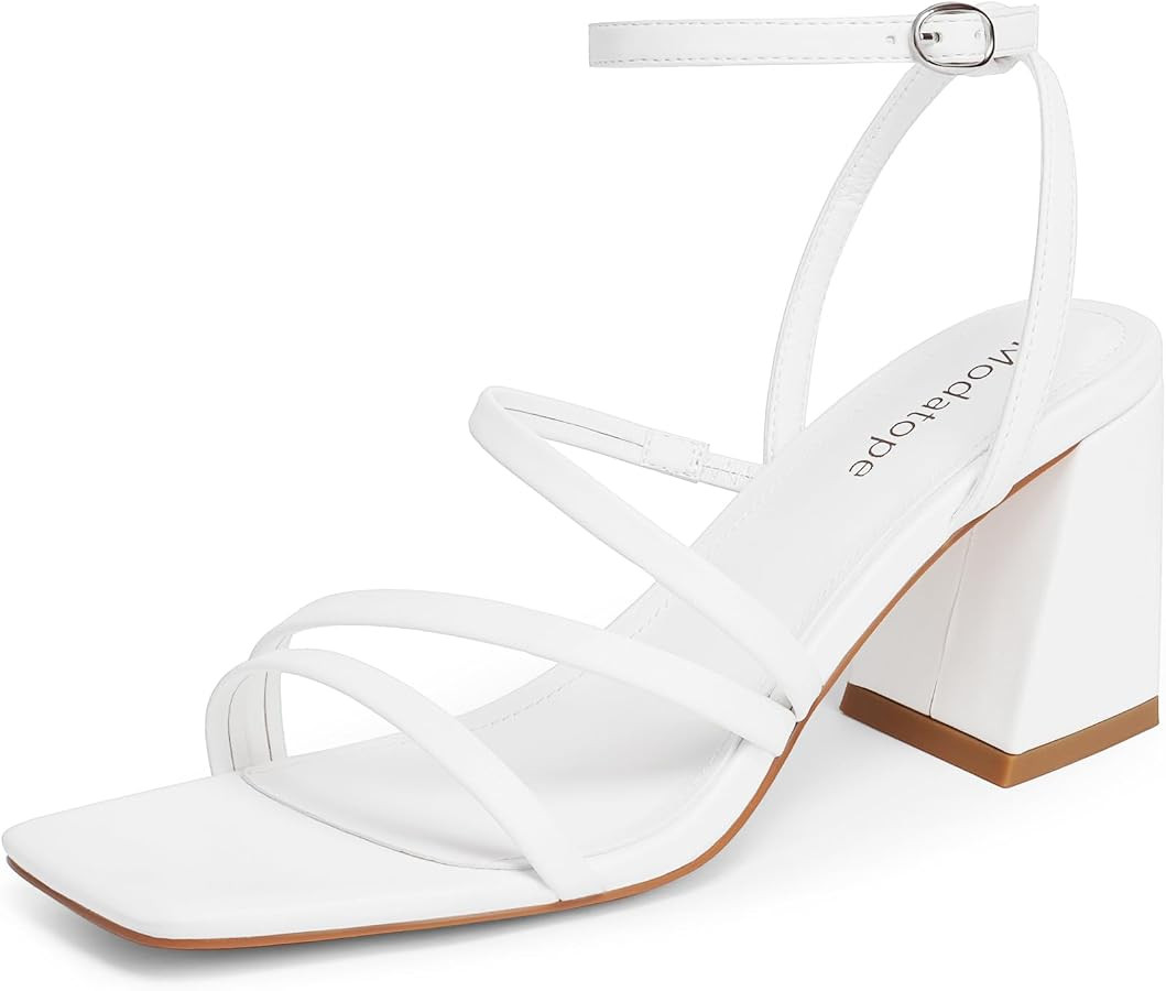 Modatope Women Heeled Sandals Strappy Heels Square Open Toe Chunky Block Heels Ankle Strap Sandal... | Amazon (US)