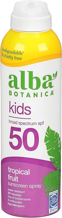 Alba Botanica Kids Sunscreen Spray for Face and Body, Tropical Fruit, Broad Spectrum SPF 50, Wate... | Amazon (US)