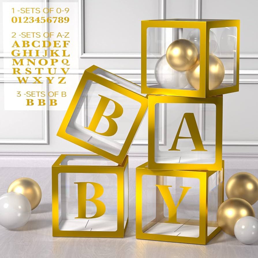 Gold Balloon Boxes 70Pcs Set for Party Decoration - Transparent Letter Boxes for Baby Shower, Bri... | Amazon (US)