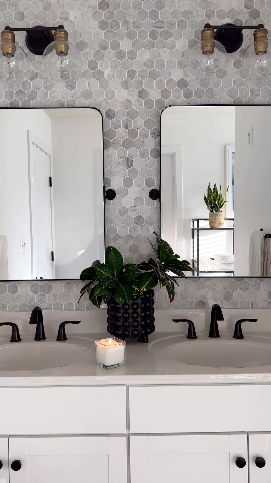 Spa-like white and black bathroom with gray tile 

#LTKhome