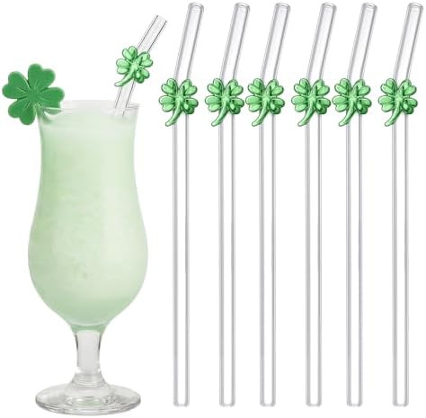 6 Pcs St Patricks Day Glass Straws Green Shamrocks Icon Straws Reusable 8" Shatter Resistant Clea... | Amazon (US)