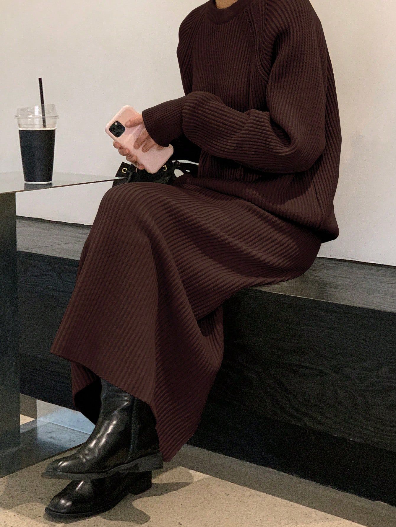 DAZY Solid Raglan Sleeve Sweater & Knit Skirt | SHEIN