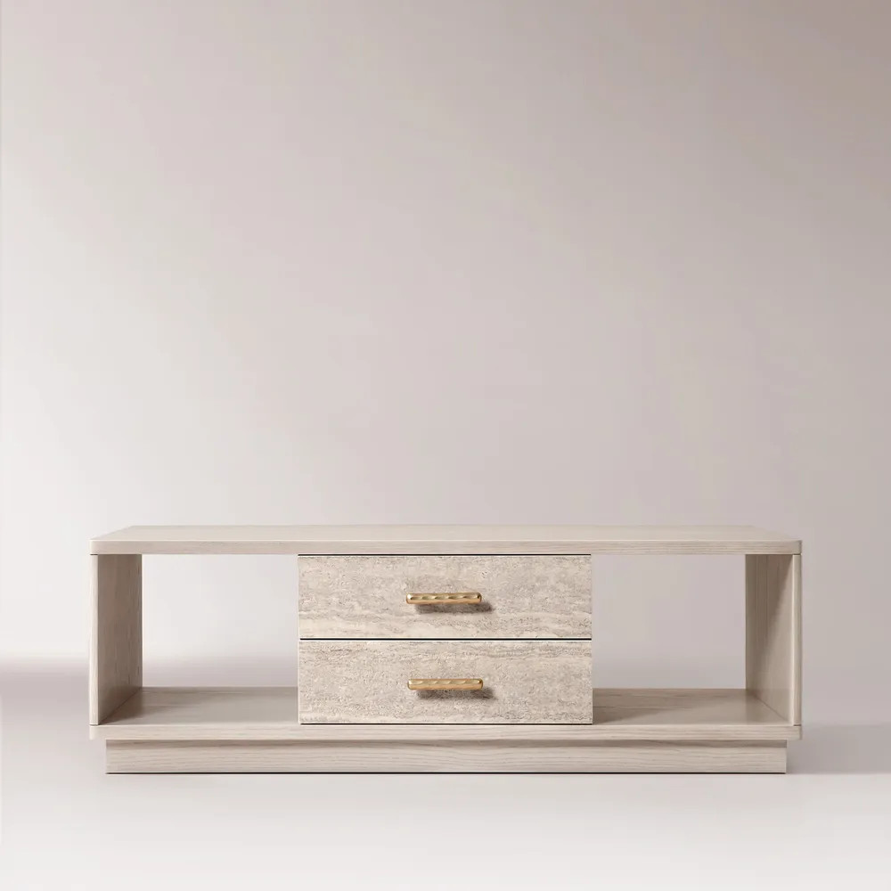 Renata 47" Travertine-Textured Coffee Table | Hernest