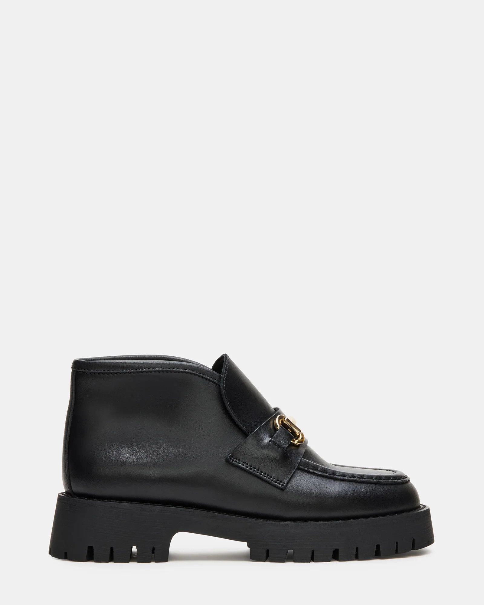 LEON Black Leather Platform Lug Sole Women's Loafer | Steve Madden (US)