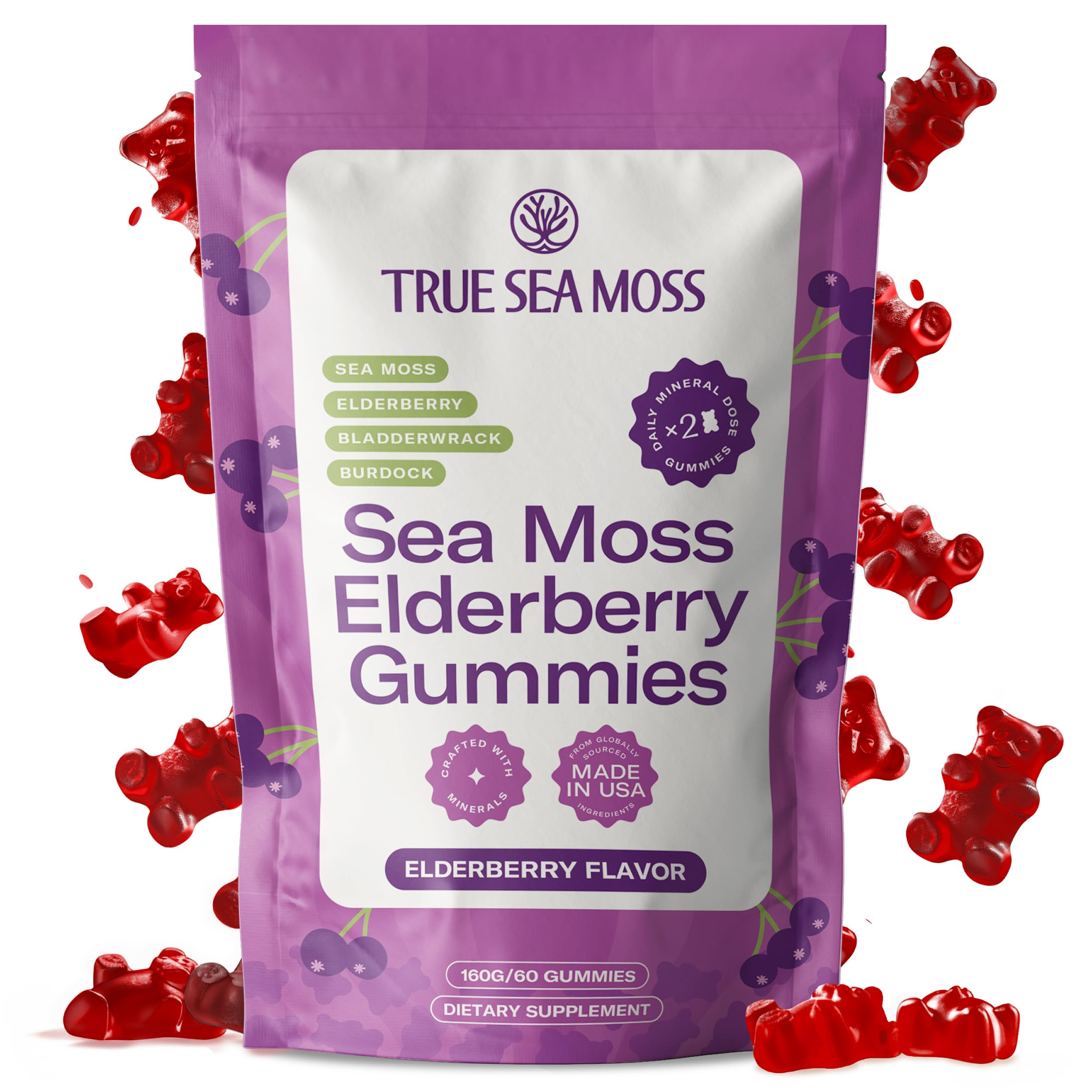 TrueSeaMoss Sea Moss Elderberry Gummies for Adults & Kids – with Burdock Root, Bladderwrack –... | Amazon (US)