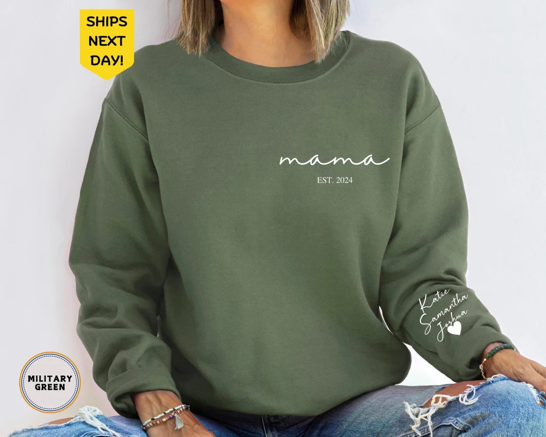 Personalized Mama Sweatshirt With Kids Names Sleeve, Custom Momma Sweater, Est Date Mom Sweatshir... | Etsy (Global)