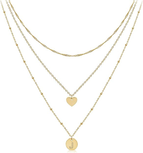 Aisansty Dainty Layered Initial Choker Necklaces Handmade 14K Gold Plated Tiny Heart Personalized... | Amazon (US)