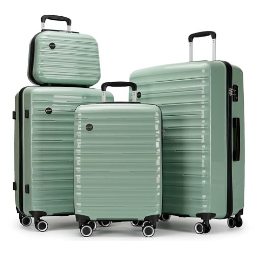 GinzaTravel 4 Piece Hard Shell Luggage Sets with Spinner Wheels PP Hardside Large Suitcase with Wheels TSA Lock,20 inch 24 inch 28 inch,Green | Amazon (US)