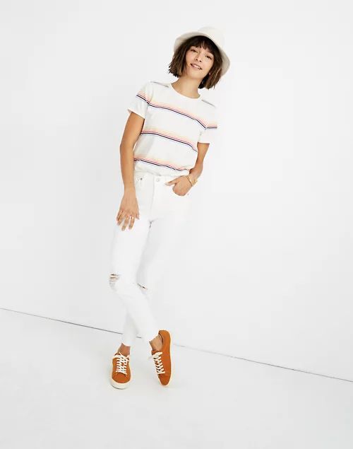 Petite 9" Mid-Rise Skinny Crop Jeans in Pure White: Knee-Rip Edition | Madewell