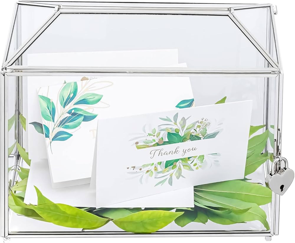 NCYP 10.2x5.9x7.9 Inches Silver Glass Cards Box with Slot and Lock for Wedding, Birthday Party - ... | Amazon (US)