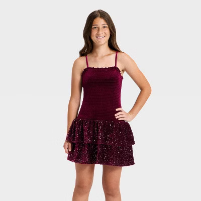 Girls' Stretch Velvet Sequin Dress - art class™ | Target