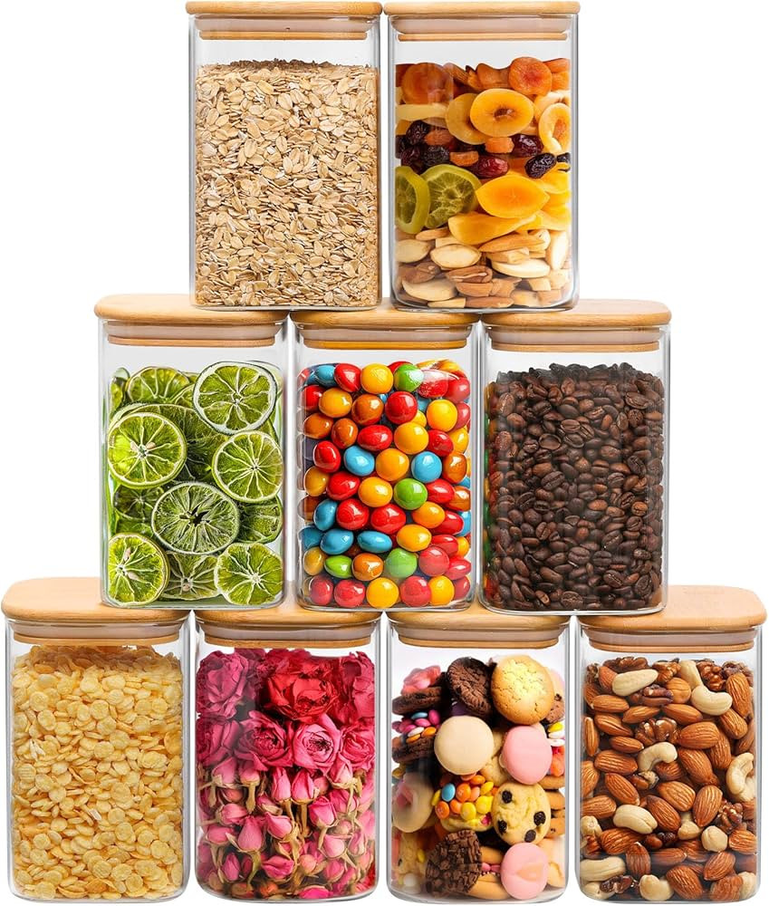 ComSaf 37oz Glass Storage Containers with Lids, Glass Jars with Lids, Clear Food Storage Jar, Squ... | Amazon (US)