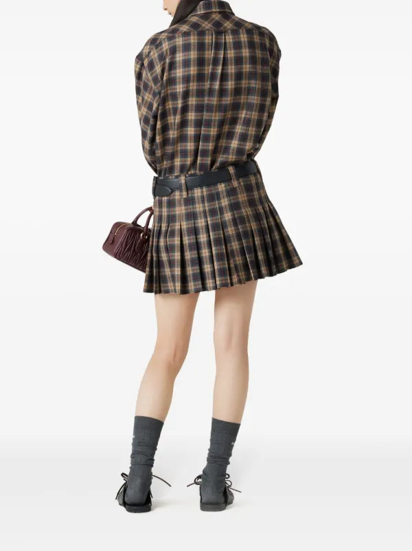 Miu Miu Pleated Tartan Miniskirt | Brown | FARFETCH SK | Farfetch Global