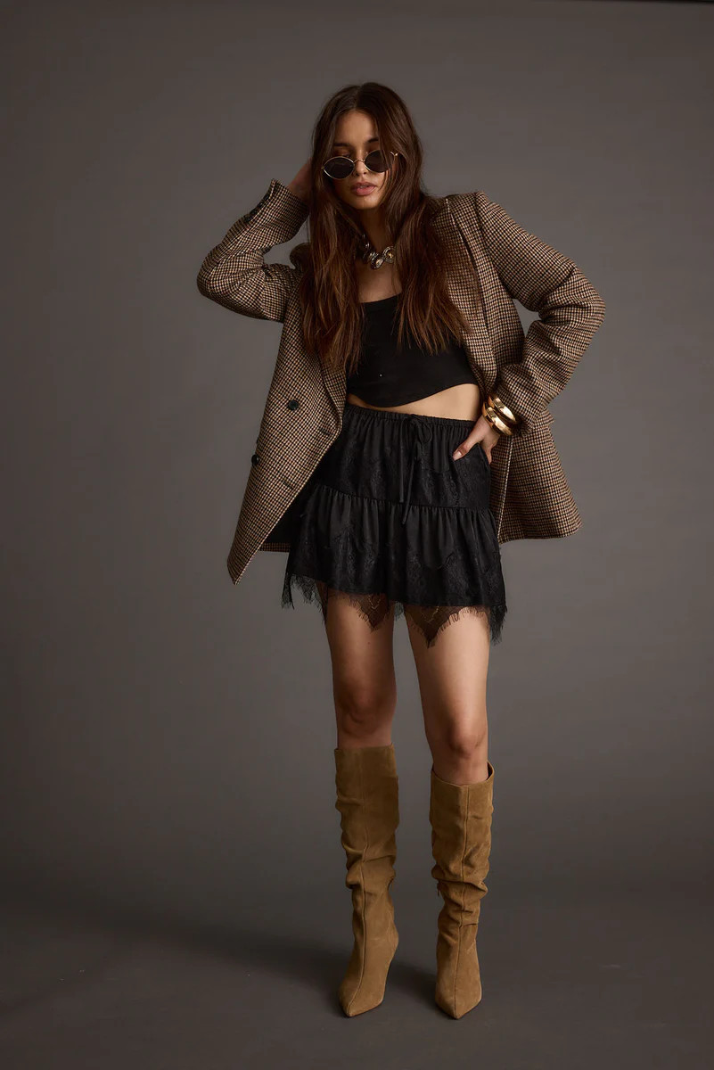 Bexley Black Lace Trim Mini Skirt | 12th Tribe