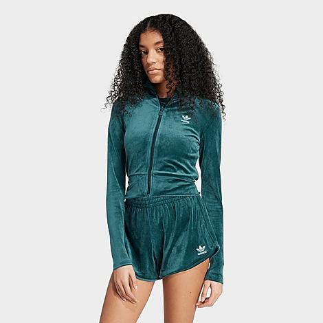 adidas Women's Originals Essentials Velvet Fitted Track Top in Aurora Ivy Size: XL | Finish Line (US)