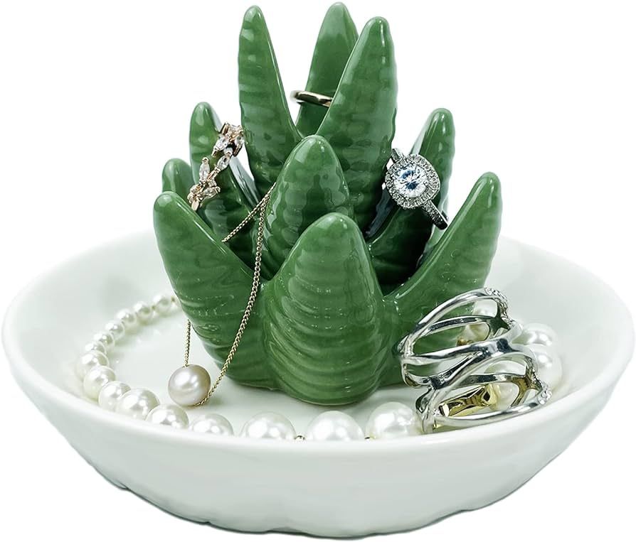 YINGRUN Ceramic Aloe Ring Holder,Cactus Ring Dish for Jewelry,Birthday Gifts for Women,Jewelry Ho... | Amazon (US)