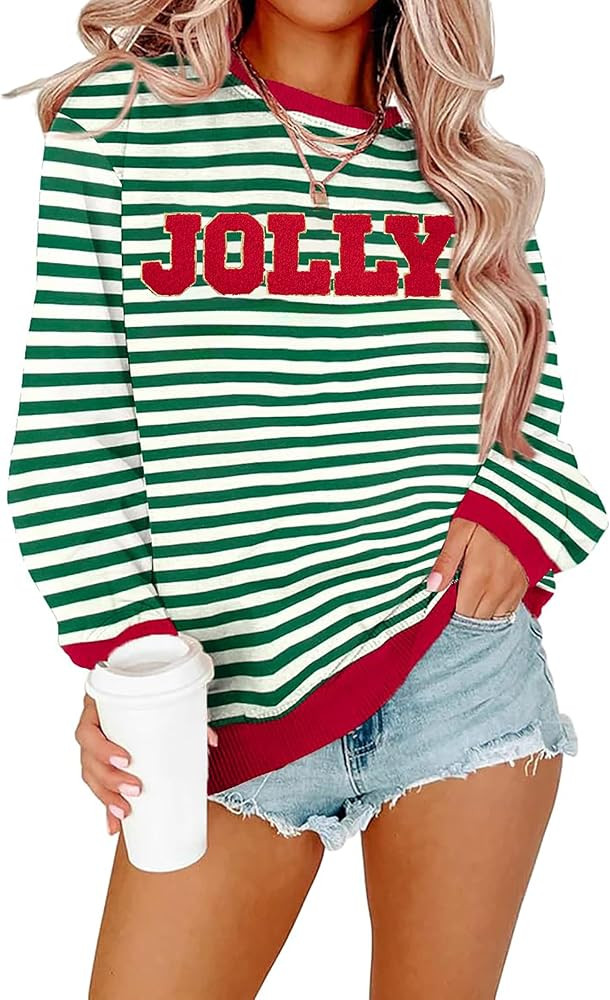 KIDDAD Christmas Sweatshirts for Women Glitter Patch Merry Christmas Letter Print Sweater Embroid... | Amazon (US)