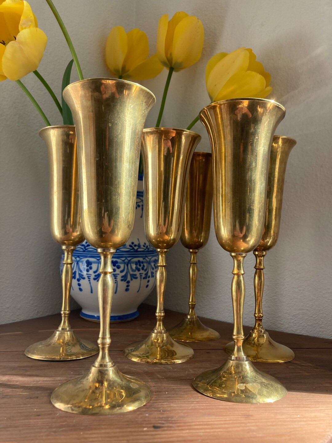 Set of Six Brass Goblets/wine Glasses - Etsy | Etsy (US)