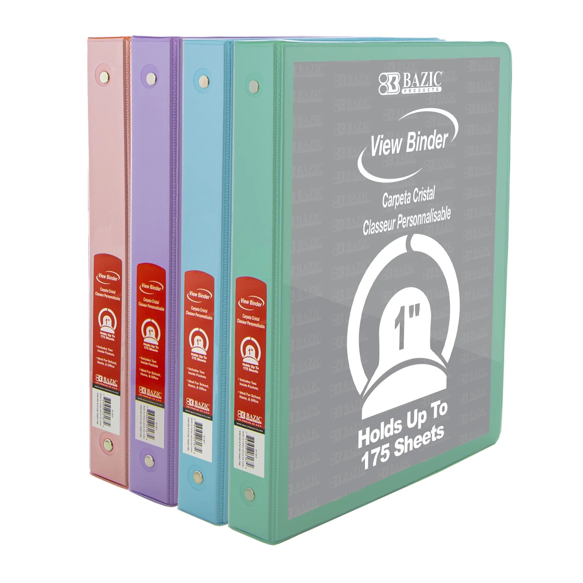 BAZIC 3 Ring Binder 1" Economy View Binders Pastel Color, 175 Sheets, 4-Count | Walmart (US)
