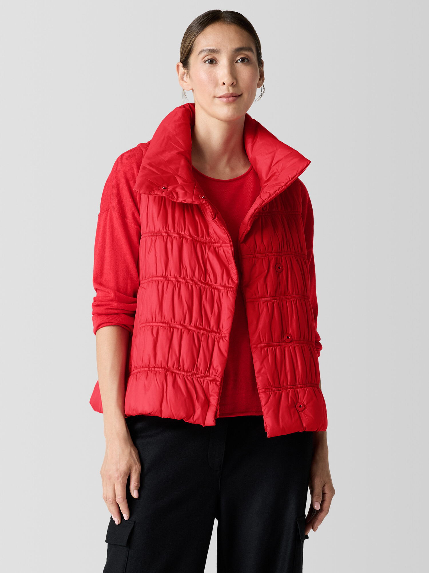 Eggshell Recycled Nylon Stand Collar Vest | Eileen Fisher