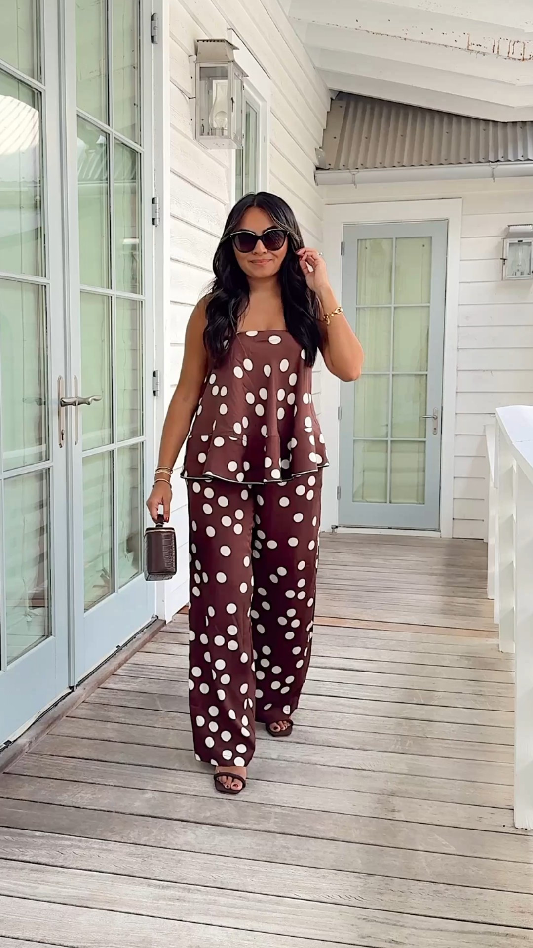 Brown polka dot top size xxs regular TTS
Brown polka dot pants size xs regular - I rolled the waistband in one and it was the perfect length with a low heel!
Brown heels size 5 TTS



#LTKPetite #LTKootd #LTKTravel