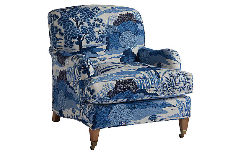Sydney Club Chair, Blue Chinoiserie Linen | One Kings Lane
