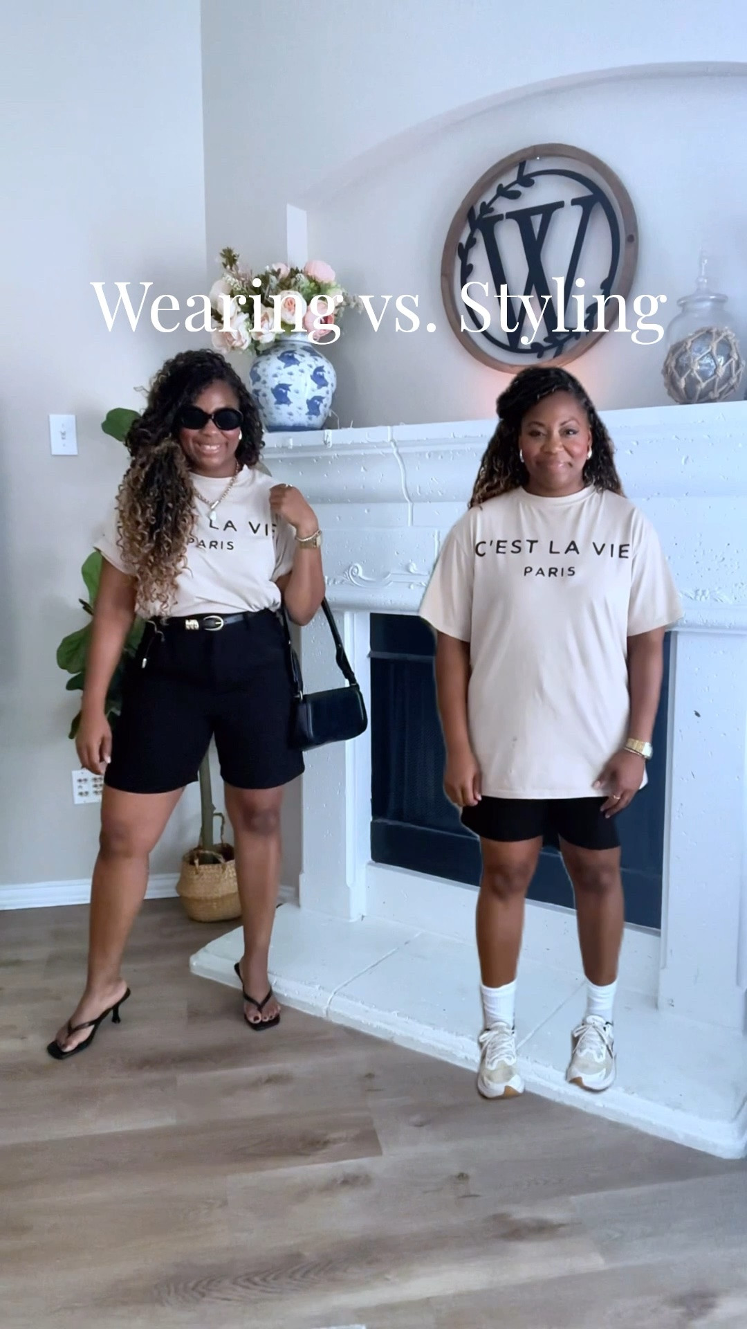 Wearing vs. styling, oversized T-shirt edition

I paired it with these longer Bermuda length, trouser shorts, thong kitten heels that are trending currently, and I finished the look with black and gold accessories🖤✨

#LTKootd #LTKgrwm