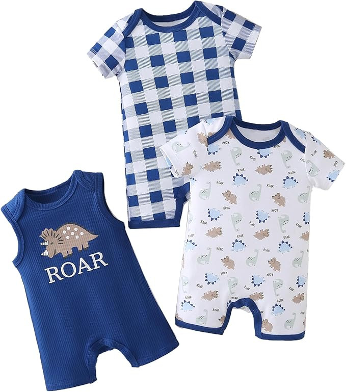 Baby Boy Rompers Short Sleeve Cotton Toddler Rompers Graphic Print Baby Clothes One-Piece Outfit | Amazon (US)