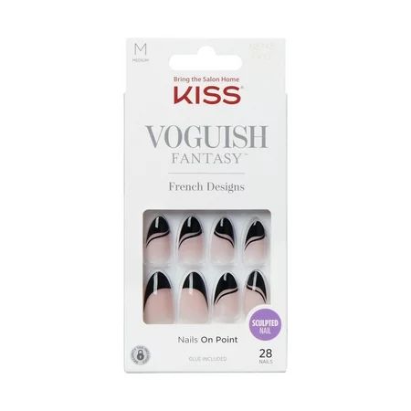 KISS Voguish Fantasy Medium Almond Fake Nails Glossy Dark Black 28 Pieces | Walmart (US)