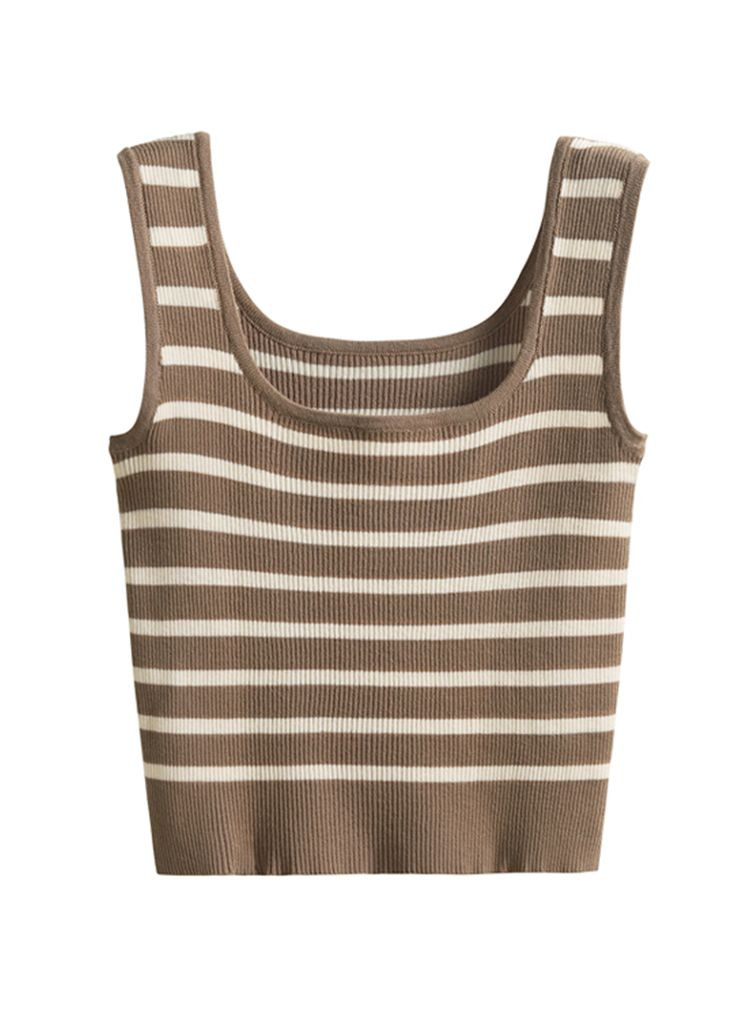 Striped Knit Crop Tank Top in Brown | Chicwish