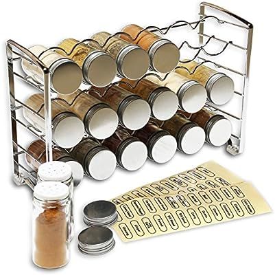 DecoBros Spice Rack Stand holder with 18 bottles and 48 Labels, Chrome | Amazon (US)