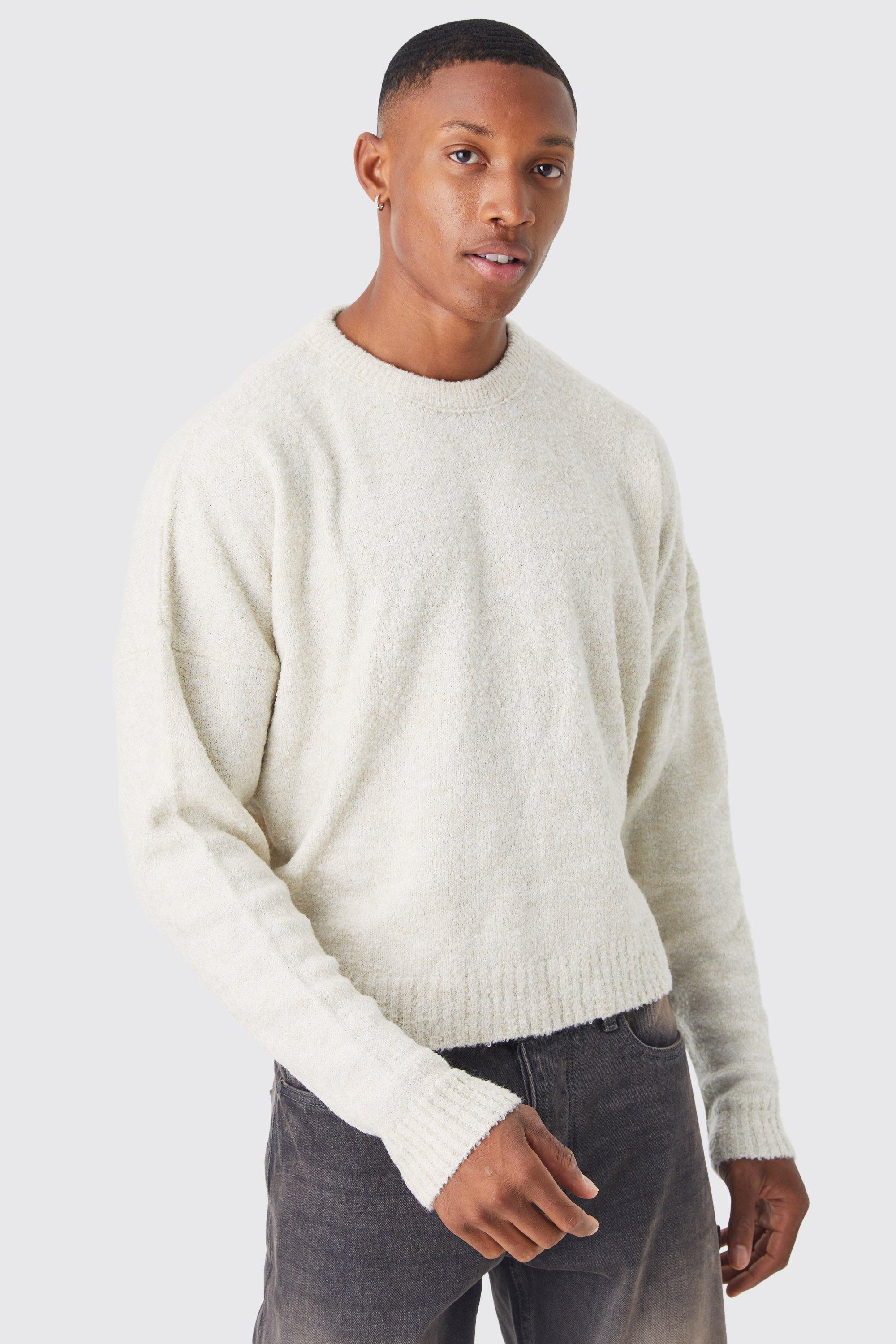 Boxy Boucle Knit Extended Neck Jumper | boohooMAN (DE, IE & UK)