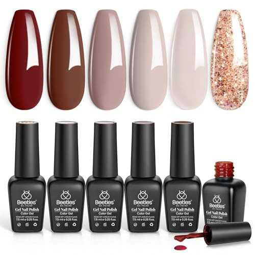 Beetles Fall Gel Nail Polish - 6 Colors Neutral Grey Burgundy Glitter Brown Gel Polish Set Soak off UV Light for Easy DIY Nail Art Salon Home Design Gifts for Women | Amazon (US)
