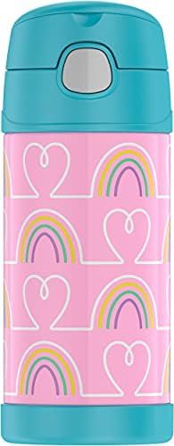 THERMOS FUNTAINER 12 Ounce Stainless Steel Vacuum Insulated Kids Straw Bottle, Rainbow Hearts | Amazon (US)