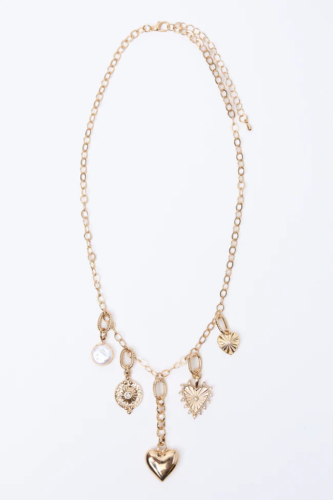 Arlene Gold Heart Charm Necklace | Pink Lily