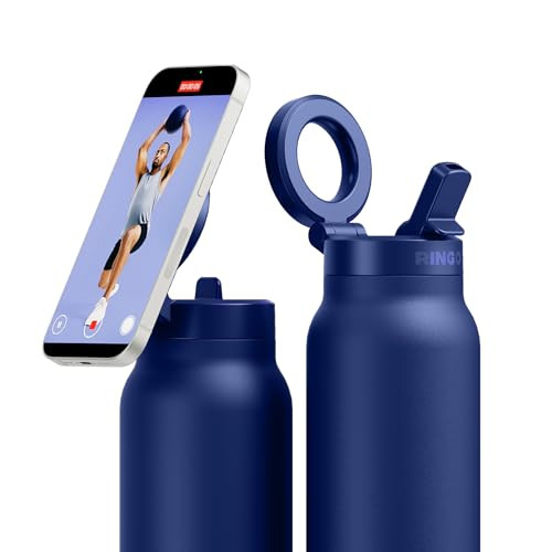 Ringo PRO Water Bottle with Magnetic Phone Mount & Sip Straw Lid - Insulated Stainless Steel Bottle for Workouts, Content Creation, Navigation & Facetime on the Go, 12Hrs Hot/24Hrs Cold Blue 24oz | Amazon (US)