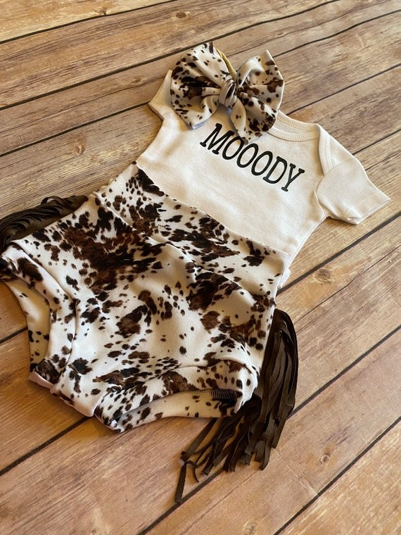 Newbaby Girl Soft Knit Bummies and Bow Set  Cowhide With - Etsy | Etsy (US)