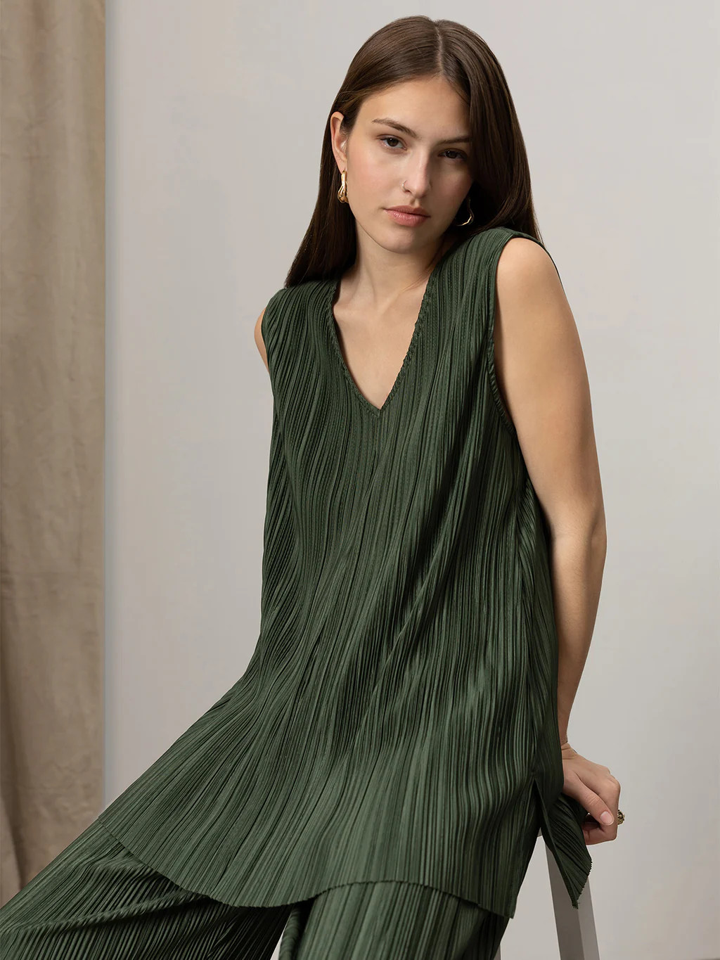 Plisse Tunic Top Kombu Green | Sanctuary Clothing