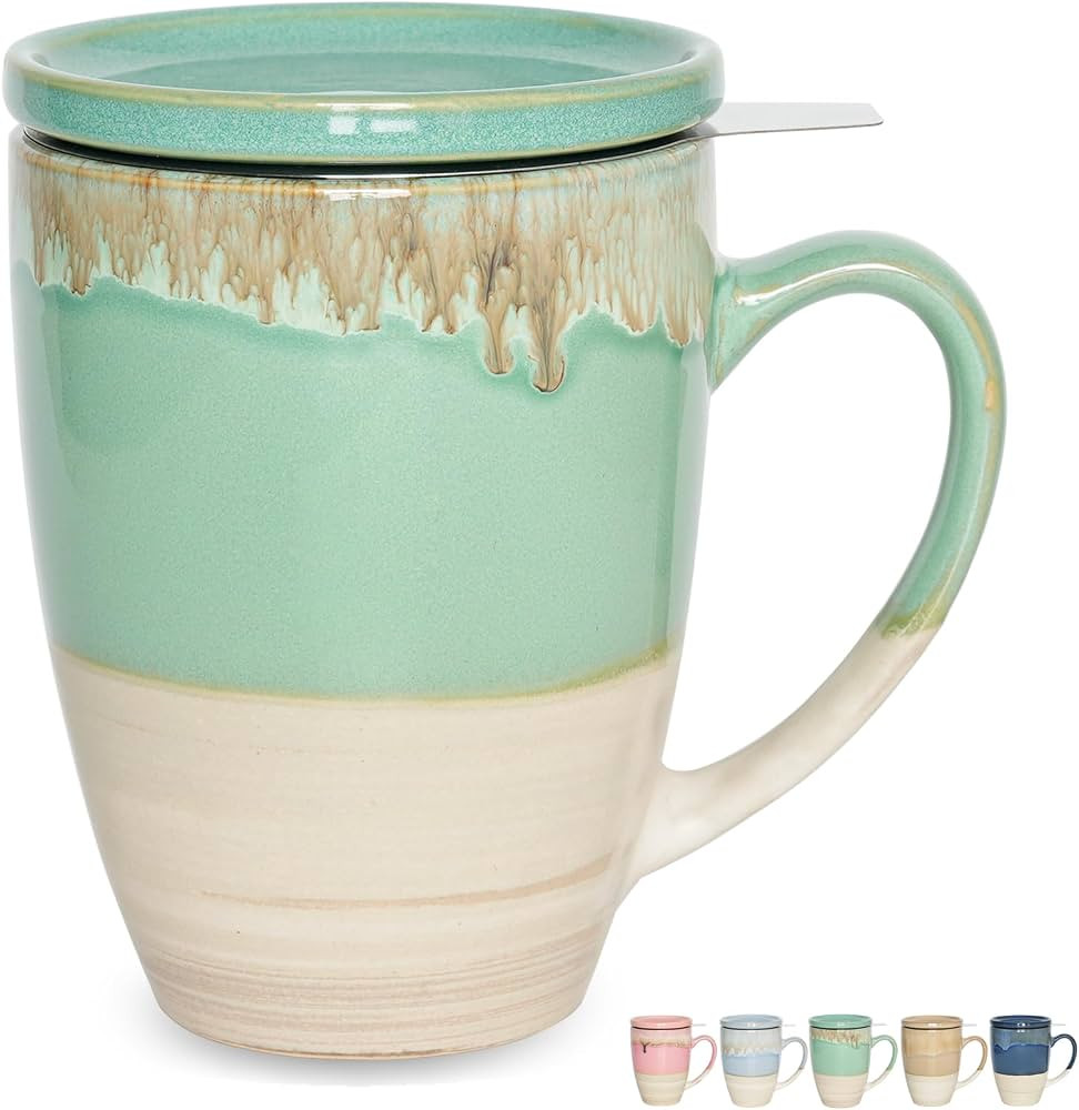 Bosmarlin Ceramic Tea Cup with Infuser and Lid, 13.5 Oz, 5 Colors to Choose, Dishwasher and Micro... | Amazon (US)