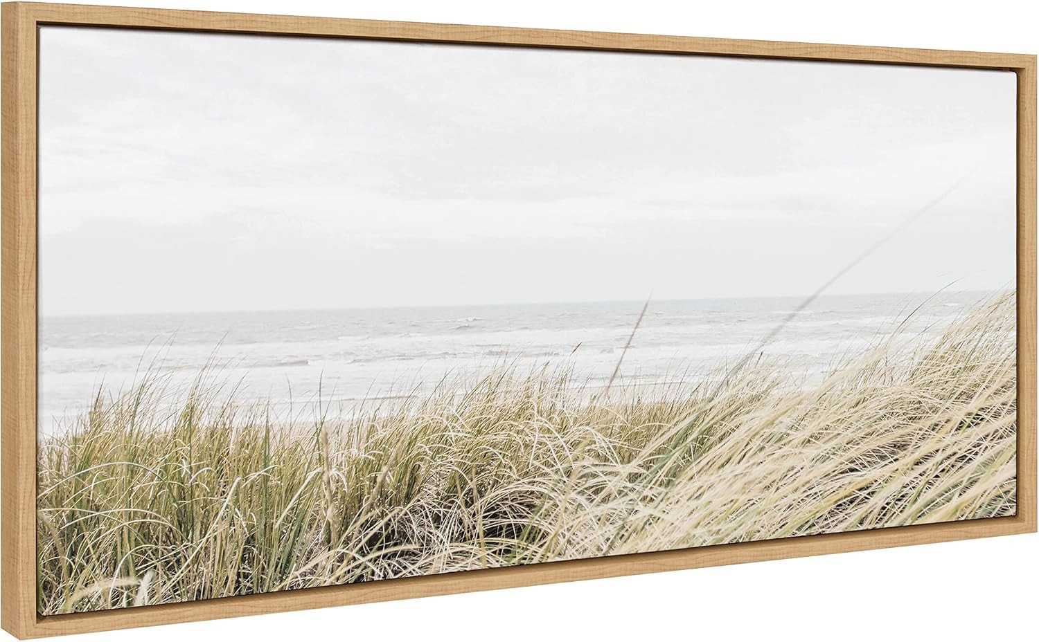 Kate and Laurel Sylvie East Beach Framed Canvas Wall Art by Amy Peterson Art Studio, 18x40 Panel Natural, Minimalist Neutral Landscape Art Wall Décor | Amazon (US)
