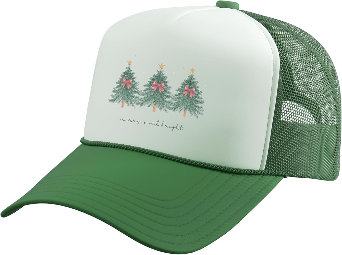Christmas Trees Merry & Bright Holiday Bow Girly Cute Women Trucker Hat with Adjustable Mesh Back | Amazon (US)