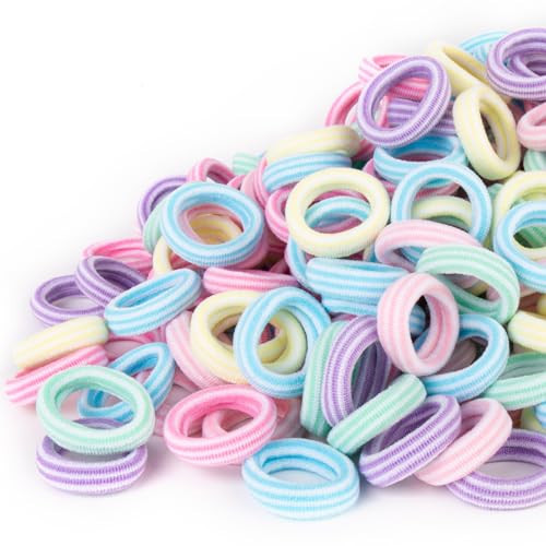 Qarwayoc 300PCS Seamless Hair Ties for Girls, Cotton Mini Hair Ties Bands Kids, Soft Small Baby Ponytail Holders, Toddler Elastic Hair Ties Holders No Damage, 0.97 Inch in Diameter, 5 Colors | Amazon (US)