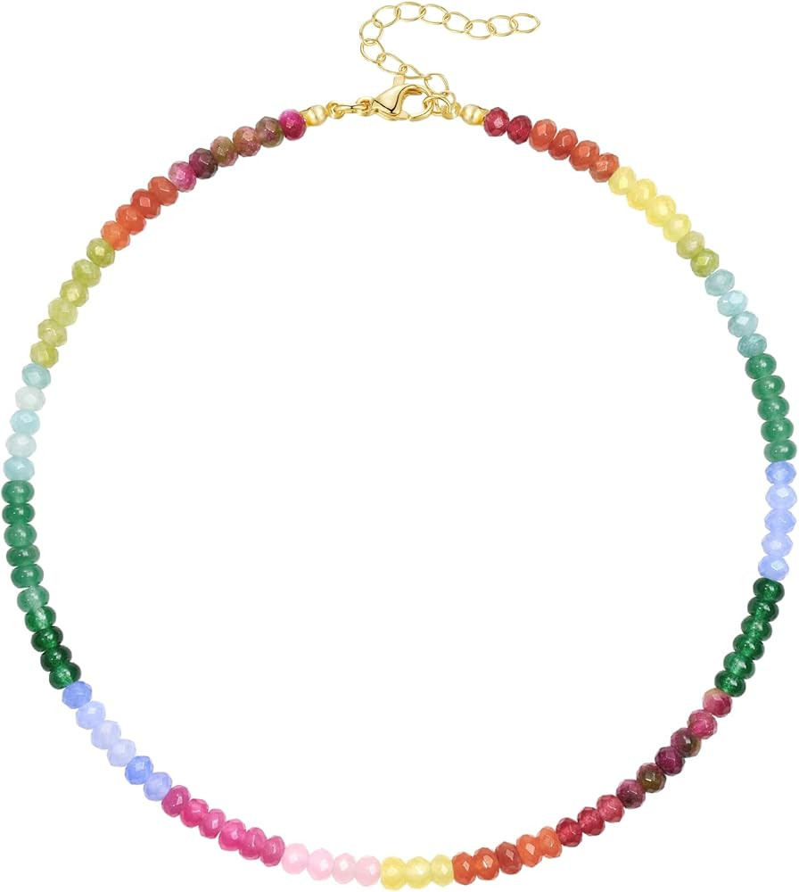 KELORIS PATH Beaded Necklaces for Women, Boho Colorful Natural Stone Bead Choker, Trendy Summer H... | Amazon (US)