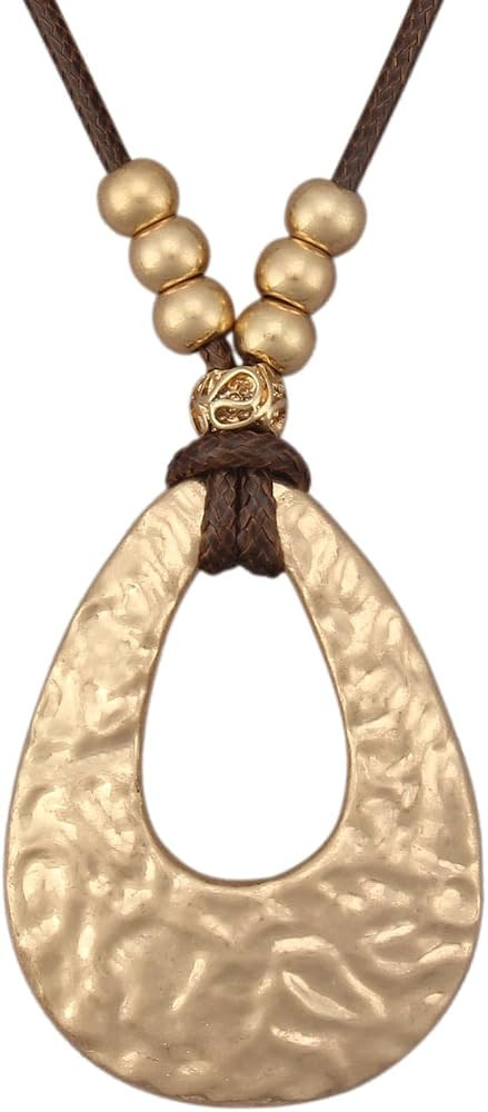 Boho Necklace for Women Adjustable Silicone Rope with Gold Beaded Pendant Chunky Handmade Vintage... | Amazon (US)