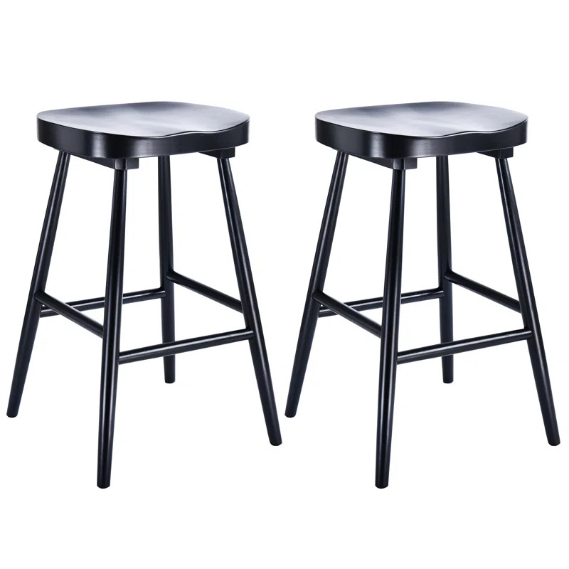 Brynnleigh Wood Ergonomic Seat Mid-Century Modern Bar Stools (Set of 2) | Wayfair North America