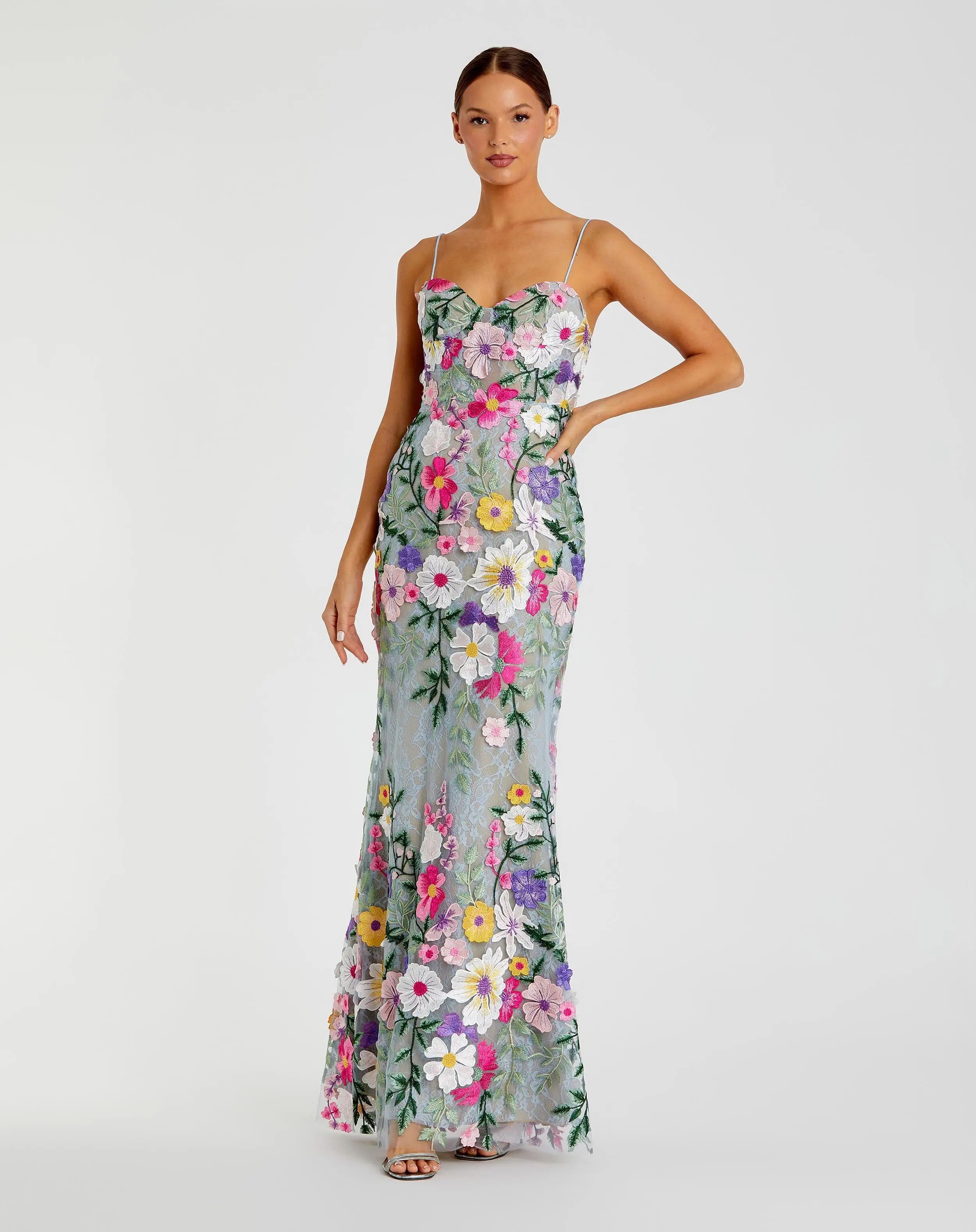 Green Floral Embroidered Sleeveless Bustier Gown | Mac Duggal | Mac Duggal