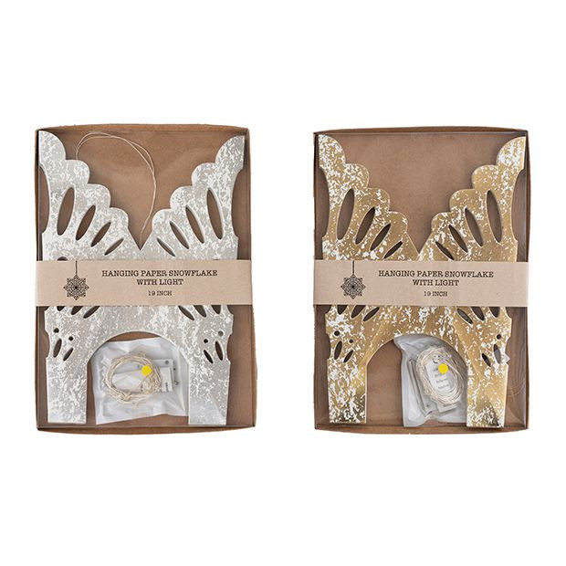 Paper Snowflake Ornament With Light Set of 2 | Antique Farm House