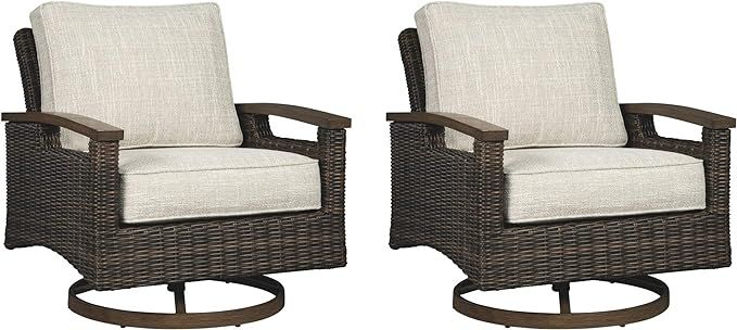 Signature Design by Ashley Paradise Trail Outdoor Swivel Upholstered Lounge Chair Set, 2 Count, B... | Amazon (US)