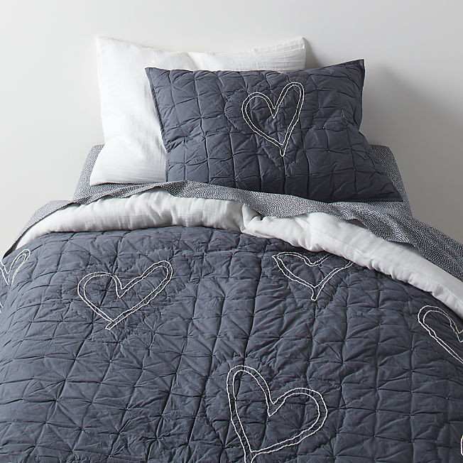Charcoal Heart Organic Cotton Kids Twin Quilt by Leanne Ford + Reviews | Crate & Kids | Crate & Barrel